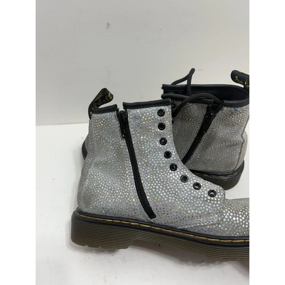 Dr Marten's Junior 1460 Sparkle Silver‎ Lace Up Combat Boots Girls Size 2 Silver